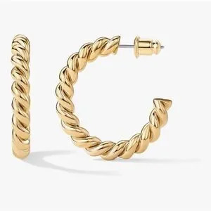 New?14k Gold Plated Twisted Rope Round Hoop Earrings